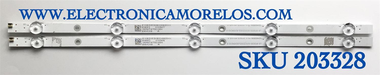 KIT DE LEDS ORIGINAL PARA TV VIZIO 2 PIEZAS / NUMERO DE PARTE D2NS0508 / LB-GM3030-GJVIZI023.82X5AC42-S / LB-GM3030-GJVIZI023.82X5AC42-X / 210BZ05D0B338BS01X / 16M4T47GC05N / 24VC09 / PANEL TPT240B2-0LV1D.Q / DISPLAY CC240LV2D VER.02 / MODELO D24F-G1