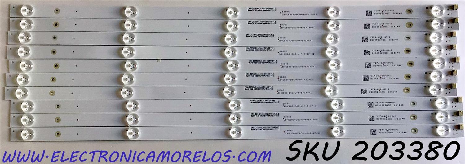 KIT DE LED'S PARA TV ONN·ROKU TV (10 PIEZAS) / NUMERO DE PARTE ZG58D6C30300510056 / CRH-ZG58D6C30300510056REV1.2 / LB-C580-D6C-U-P-5-17-X1 / 58D6C / B200522AGC / Y174-L06-HA-2 / PANEL C580Y19-D6 / MODELO 100018971 (58)