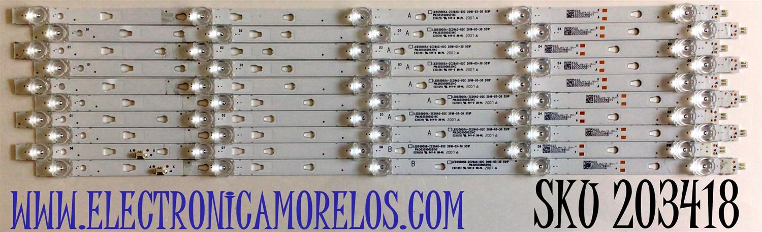 KIT DE LED'S PARA TV ONN / JVC / WESTINGHOUSE ((10PIEZAS)) / NUMERO DE PARTE LED55D05A-ZC29AG-02C / LED55D05B-ZC29AG-02C / 30355005214C / 30355005215C / 5500M005 / 5500M006 / PANEL T550QVN07.2 / LC550EQC-SMA4 / MODELOS 100012586 / WR55UT4009 / LT-55MAW595