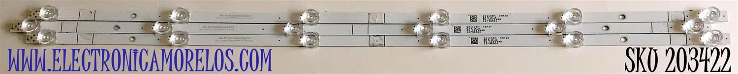 KIT DE LED'S PARA TV HISENSE (3 PIEZAS) / NUMERO DE PARTE CRH-BX40C130300603913 / CRH-BX40C130300603913REV1.0 / 201109X / 22796900 / PANEL V400HJ6-PE1 / MODELO 40H4030F
