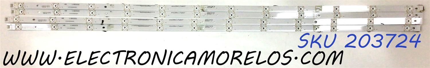 KIT DE LED´S PARA TV HISENSE ((4 PIEZAS)) / NUMERO DE PARTE IC-B-CNDN50D958 / 1190002 / E485186 / HE50 / CNDN50D958 / PANEL HD500S1U51-T0L3\S0\GM\ROH / DISPLAY T500QVN03.7 / MODELO 50H8E
