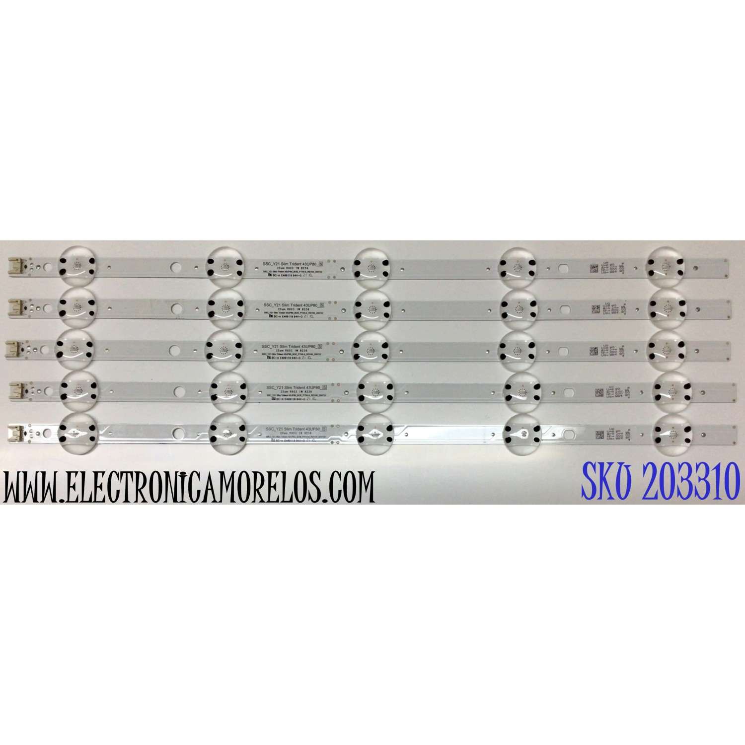 KIT DE LED'S PARA TV LG (5 PIEZAS) / NUMERO DE PARTE EAV65010401 / SSC_Y21 SLIM TRIDEN 43UP80_S / SSC_Y21 SLIM TRIDEN 43UP80_BOE_PTN0.6_REV00_200722 / PANEL NC430TQG-AB / MODELO 43UP8000PUA / 43UP8000PUA.BUSFLJM