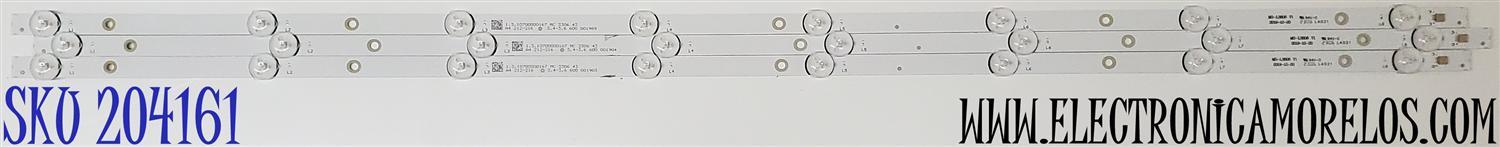KIT DE LEDS ORIGINAL PARA TV GHIA 3 PIEZAS / NUMERO DE PARTE 1.3.10700000167 / MS-L3806 V1 / MODELO G43DFHDS8-BF / 43EVLS4