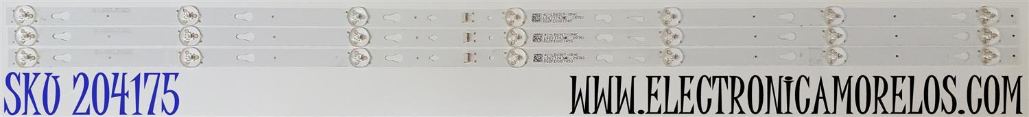 KIT DE LED'S PARA TV HKPRO ((3 PIEZAS)) / NUMERO DE PARTE CRH-AT43D120030300703788REV1.1 / 4C-LB430T-XR4C / L06Y174JA5 / 218763 / E479275 / PANEL LVF430PADX E0086 / DISPLAY CC430LV1D / MDOELO HKP43SM8