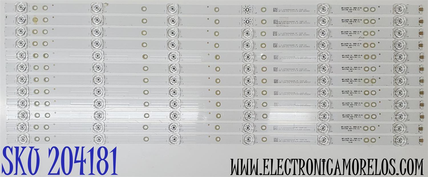 KIT DE LED'S PARA TV EVL 12 PIEZAS ORIGINALES / NUMERO DE PARTE MS-L4478 V4 / 1.3.10706500284 / 1.3.10706500284 MC / E471763 / PANEL G650BD1QUB-19 / MODELO 65NE6900 / 65EVLS4 - Imagen 1
