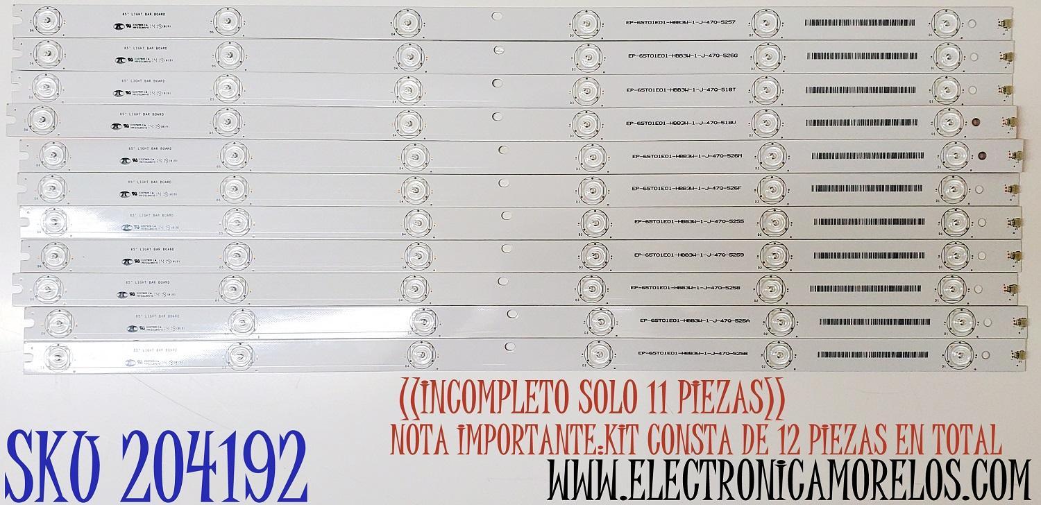 KIT DE LED'S PARA TV VIZIO ((INCOMPLETO SOLO 11 PIEZAS)) / NUMERO DE PARTE 65T01E01 / EP-65T01E01-HBB3W / 65"LIGHT BAR BOARD / EP-65T01E01-HBB3W-1-J-47Q / EP-65T01E01-HBB3W-1-J-47Q / E227809 / HX-S(1).94V-0 / PANEL T650HVN05.9 / MODELO D650I-B2