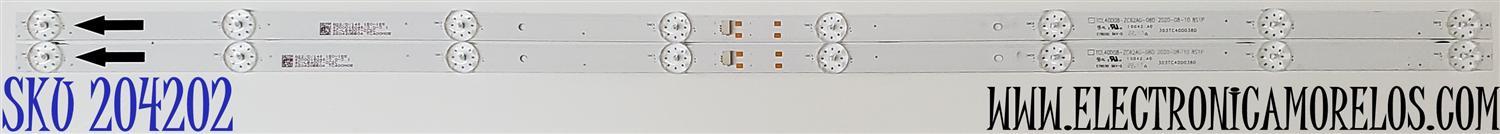 KIT DE LEDS ORIGINAL PARA TV HKPRO 2 PIEZAS / NUMERO DE PARTE TCL40D08-ZC62AG-08D / 303TC400038D / 4C-LB400T-ZC2C / TC400M05 / PANEL LVF400CMDX / DISPLAY V400HJ9-PE1 REV.C4 / MODELOS HKP40SM11 / ATV-40HDR