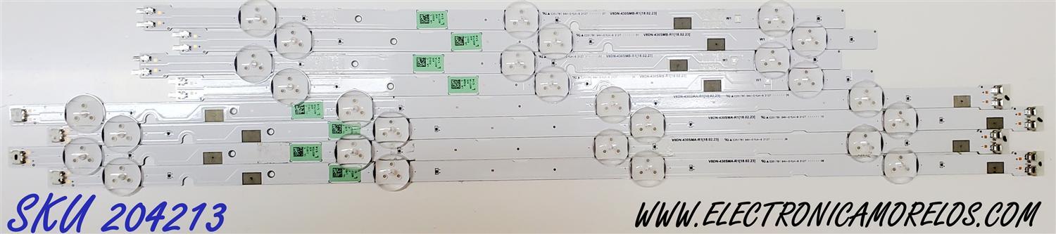 KIT DE LED'S PARA TV SAMSUNG ((8 PIEZAS)) / NUMERO DE PARTE BN96-46570A / BN96-46571A / V8DN-430SMB-R1 / V8DN-430SMA-R1 / MODELOS UN43J / UE43N / UA43N / HG43AJ / LH43BENELGA/ZX / LH43BERBLGAXGO BA01 / MAS MODELOS EN DESCRIPCIÓN