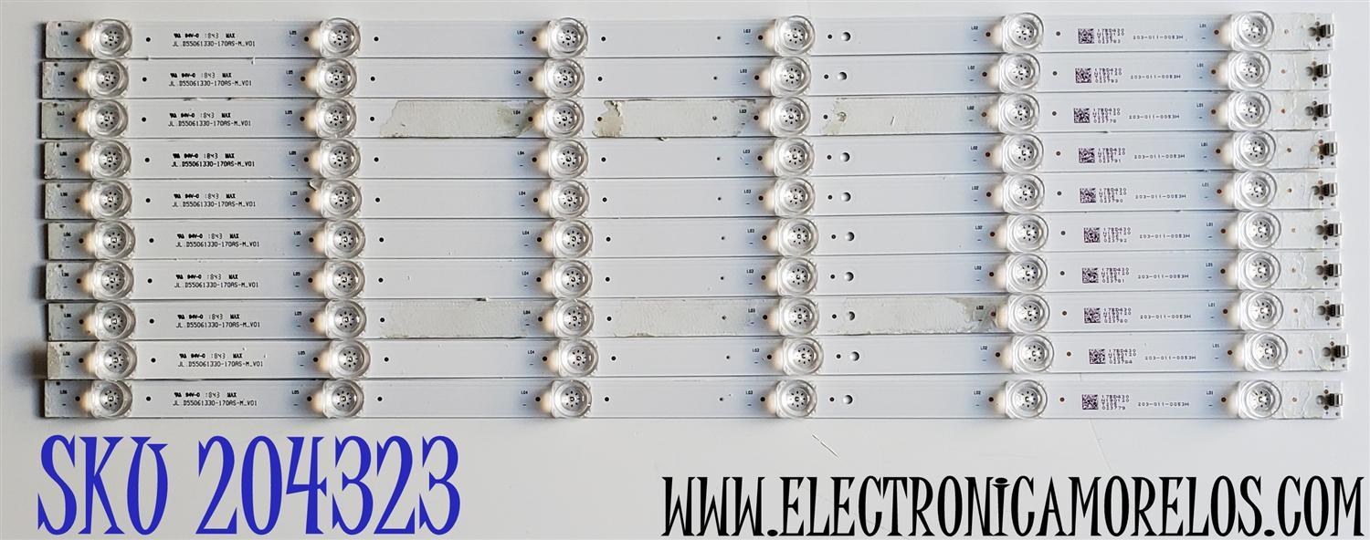 KIT DE LED'S PARA TV POLAROID ((10 PIEZAS)) / NUMERO DE PARTE JL.D55061330-170AS-M_V01 / JL.D55061330-170AS-M V01 / D55061330 / 203-011-0053H / /PANEL LSC550FN11-201 / DISPLAY LSC550FN11-906 / MODELO 55T7U