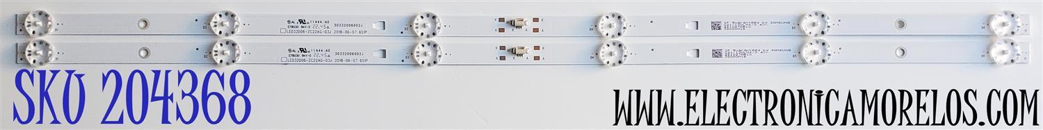 KIT DE LEDS PARA TV ONN ORIGINAL 2 PIEZAS / NUMERO DE PARTE LED32D06-ZC22AG-03J / 30332006002J / 32000M16 / 221027AB10 / E78030 94V-0 / MODELO 100012589 (32 PULGADAS)