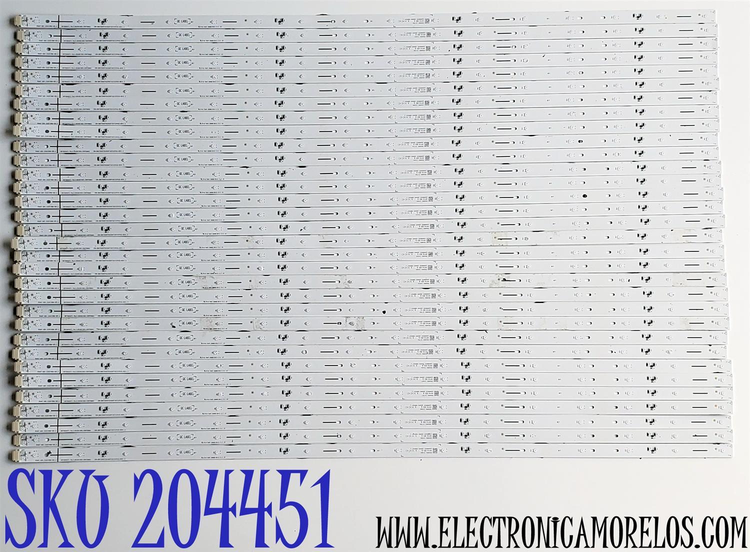 KIT DE LED'S PARA HISENSE ((32 PIEZAS)) / NUMERO DE PARTE RSAG7.820.13167/ROH VER.A / HD750H3U71-TAL2 / 2023011601 / SVH750AG1 / PANEL HD750H3U71-TAL2+2023011601+SVH750AG1 / MODELOS 75U6K / 75U7K