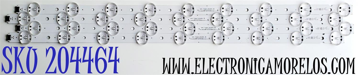 KIT DE LED'S PARA LG ((4 PIEZAS)) / NUMERO DE PARTE EAV64013801 / 65UK63 / SVL650A75 / SSC_Trident_65UK63_S / SSC_65UK63(BOE)_9LED_SVL650A75_REV1.0_171201 / MODELO 65UK6300PUE / 65UK6300PUE.BUSTLJR
