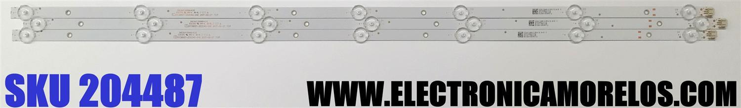 KIT DE LED'S PARA TV ATVIO ((3 PIEZAS)) / NUMERO DE PARTE 0Y39D07-ZC22AG-04E / 39D07-ZC22AG-04E / 303WY390042E / E331251 / 210117AC09 / 532WY390M12 / PANEL LS390JF2A04 / DISPLAY LC390TA2A 09 / MODELO ATV3916LED