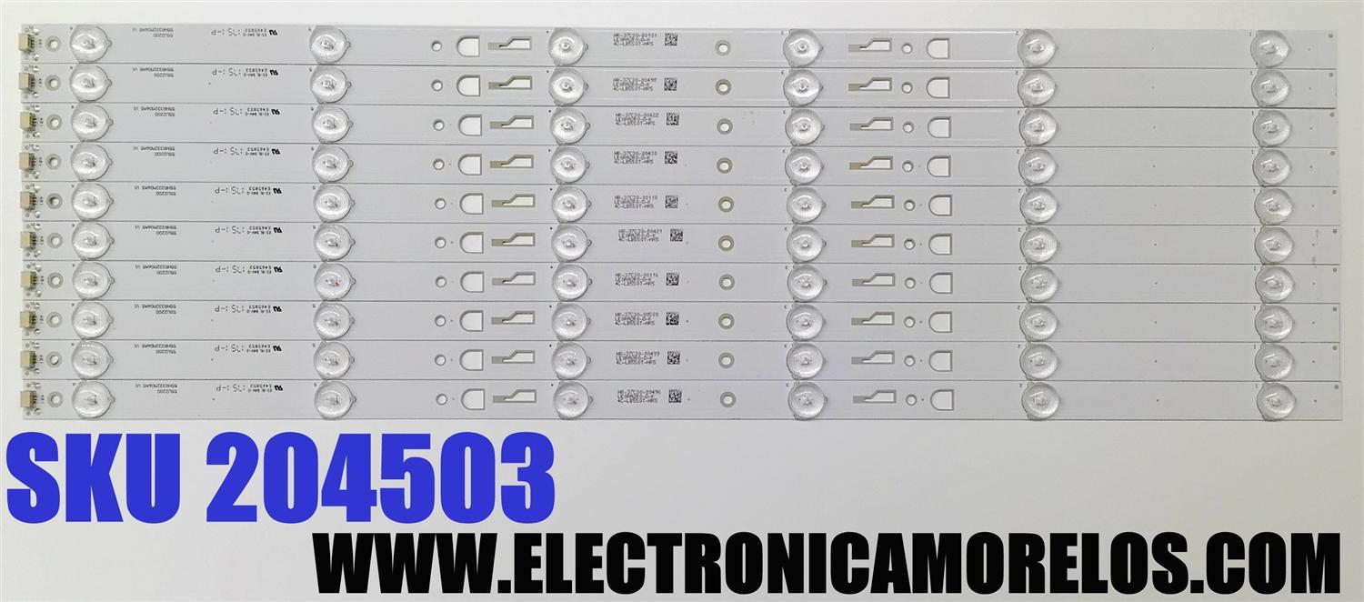 KIT DE LED'S PARA TV HITACHI ((10 PIEZAS)) / NUMERO DE PARTE 55HR332M06A5 V1 / 4C-LB550T-HR5 / 55U2200 / LE0RA2R0-D-K / E465853 / PANEL LVU550CSDX / MODELOS 55U2200 / 55R7 / 55D1620