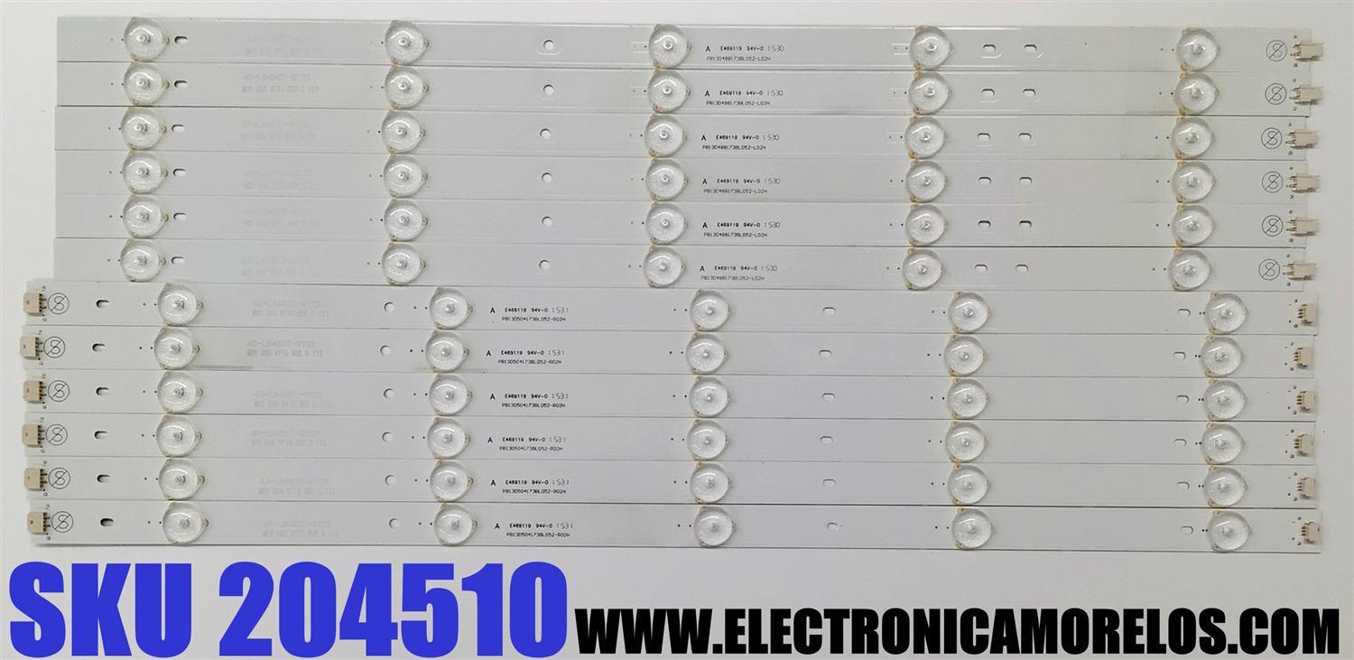 KIT DE LED'S PARA TV SANYO ((12 PIEZAS)) / NUMERO DE PARTE PB13D488173BL052-L02H / PB13D504173BL052-R02H / 4C-LB480T-GY2A / 4C-LB480T-GY2B / E469119 94V-0 / M09 C55 VF16 NDF D 113 / MODELO FW48D25T