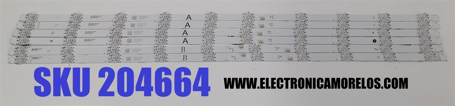 KIT DE LEDS ORIGINAL PARA TV TCL 6 PIEZAS / NUMERO DE PARTE 75HR332M10 / 75HR332M10A1 V3 / 75HR332M10B1 V3 / 75S11 PRO YAG 10X4 A / 75S11 PRO YAG 10X2 B / HR/02/240712 / 04LPJ/LU2C11U3B / N0101-000277 / N0101-000280 / PANEL LVU750NDAL / MODELO 75S451