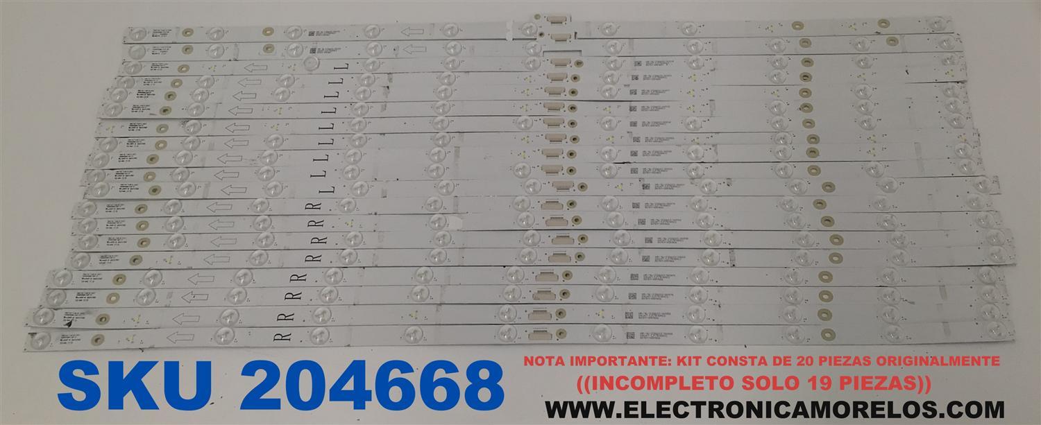 KIT DE LEDS PARA TV TCL ORIGINAL / INCOMPLTO SOLO 19 PIEZAS / NUMERO DE PARTE 75HR330M11 / 75HR330M11A3 V1 / 75HR330M11B3 V1 / 75HR330M11C3 V0 / 75C11G / PANEL LVU750NDJC / MODELO 75Q750G / KIT CONSTA ORIGINALMENTE DE 20 PIEZAS