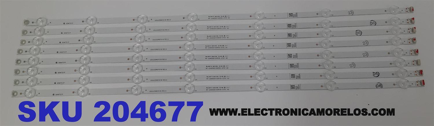 KIT DE LEDS PARA TV PHILIPS ORIGINAL 8 PIEZAS / NUMERO DE PARTE UDULEDREF018 / UDULEDREF018 REV.A / RF-EN650010SR30-0701 A0 / 65W7S1P / R018 / 22DF / 102670 / 102620 / PANEL UHF83XT-6075 / MODELO 65PUL7552 / 65PUL7552/F7