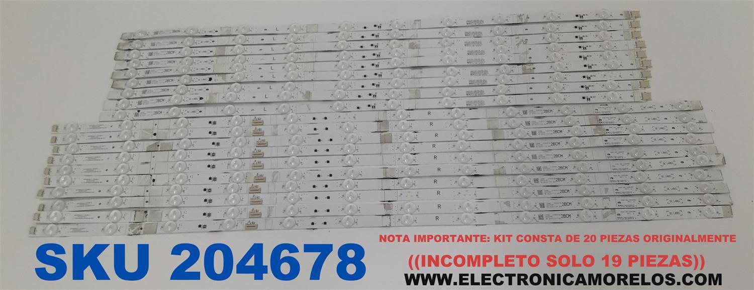 KIT DE LEDS PARA TV HISENSE ORIGINAL / INCOMPLETO SOLO 19 PIEZAS / NUMERO DE PARTE JL.D7501M330 / JL.D7501M330-003AL-M_V02 / JL.D7501M330-003AR-M_V02 / PANEL HD750H3U71-T0L8K1 / DISPLAY HV750QUB-F92 / MODELO 75U7K / KIT CONSTA ORIGINALMENTE DE 20 PIEZAS