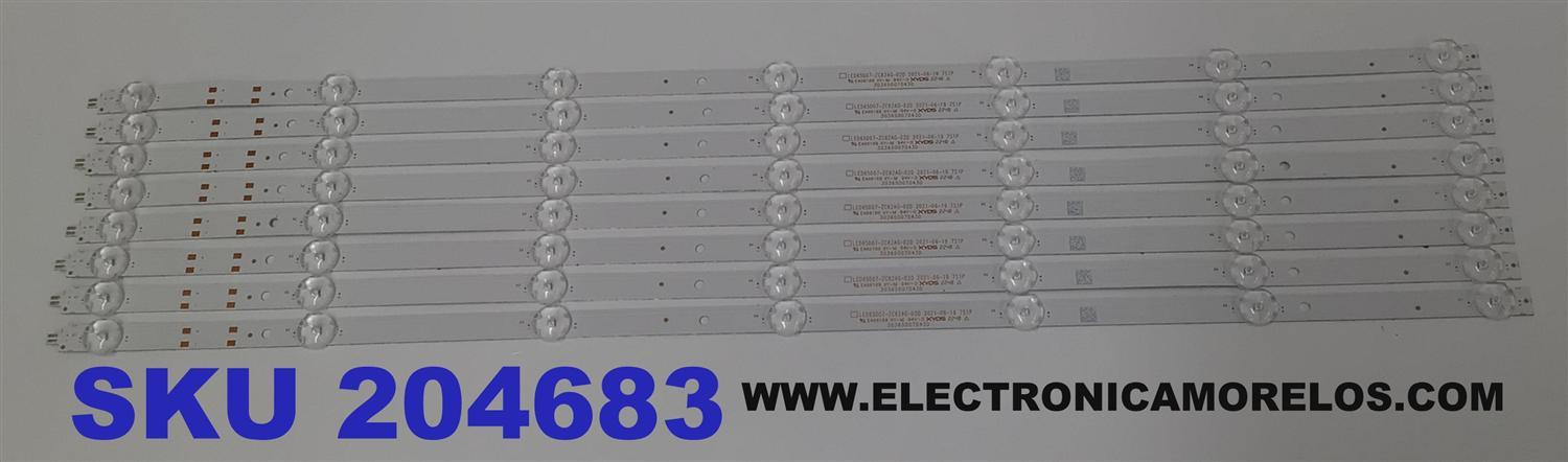 KIT DE LEDS PARA TV ONN ORIGINAL 8 PIEZAS / NUMERO DE PARTE 30365007043D / LED65D07-ZC62AG-02D / 7S1P / 221204AD01 / 65000M73S / PANEL JR645R3HH3L / MODELO 100012587 65"