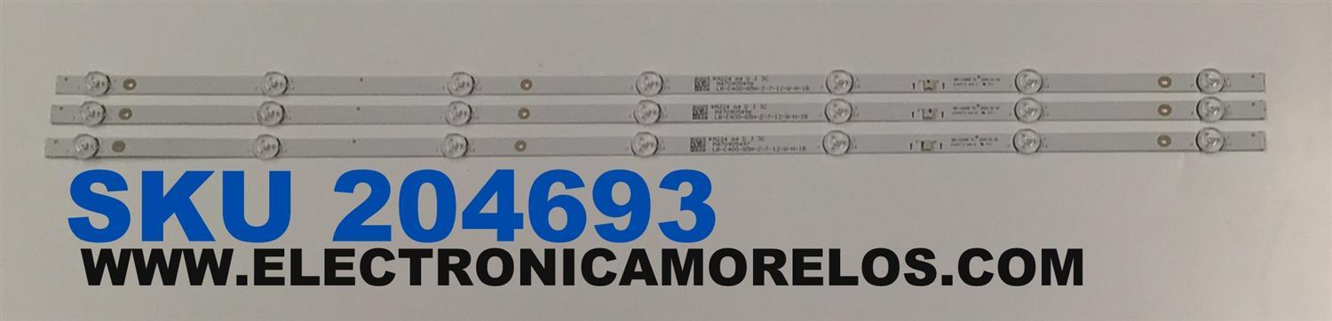 KIT DE LEDS PARA TV ONN ORIGINAL 3 PIEZAS / NUMERO DE PARTE MS-L5296 V1 / LB-C400-G5N-Z7-12-W-N-1B / M224 A4 D J 3C / M470905496 / M470905497 / M470905498 / PANEL C400Y21-G5 / MODELO 100058007 40" / DAW40FR