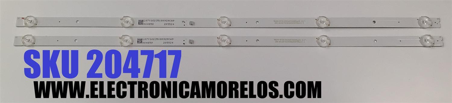 KIT DE LEDS PARA TV ONN ORIGINAL 2 PIEZAS / NUMERO DE PARTE CRH-BX32K7003030020587D / CRH-BX32K7003030020587DREV1.1 / CRH-BX32K7003030020587DREV1.1 I / 205524 / 03E348124HNROHS / PANEL NC320CN7260 / DISPLAY HV320WHB-N56 / MODELO ONC32HB18C03