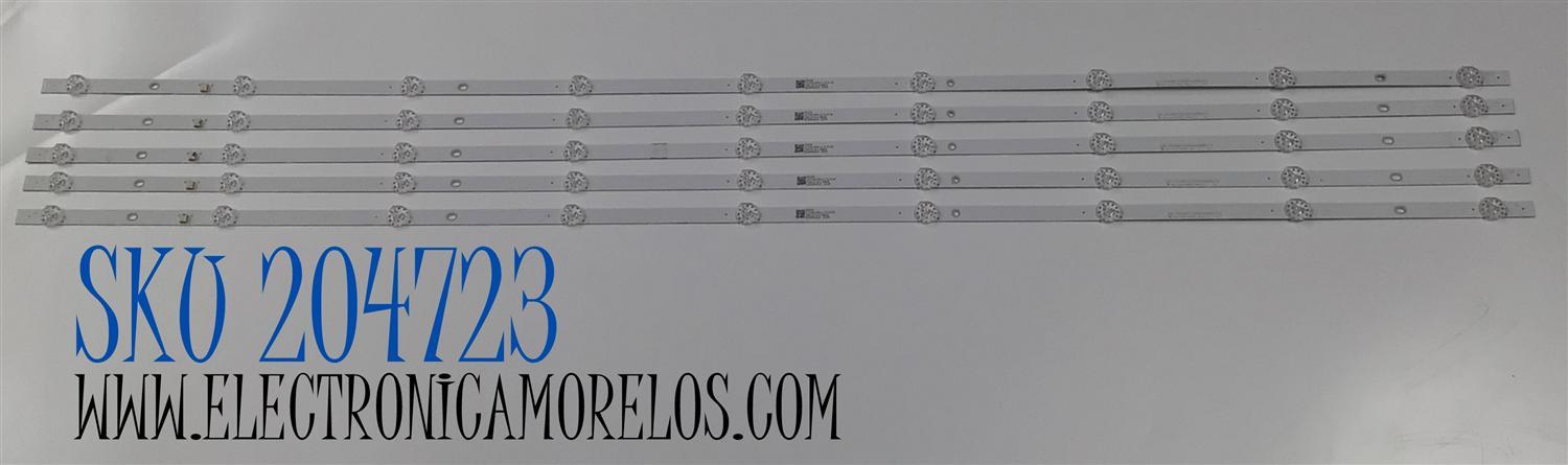 KIT DE LEDS PARA TV ATVIO ORIGINAL 5 PIEZAS / NUMERO DE PARTE CRH-ZG55M8T303009040B9REV1.2 / CRH-ZG55M8T303009040B9 / 55G5N / B230402A1Z / LB-C550-G5N-U-C-9-12-X9 / Y166-L07-JA-2 / 258618 / MODELO ATV5523KR