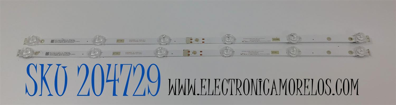 KIT DE LEDS ORIGINAL PARA TV ONN 2 PIEZAS / NUMERO DE PARTE 303KG320005BD / 303KG320005 / KG32D06-ZC26AG-01BD / KG32D06-ZC26AG-01 / 4708-K320WD-A1113N51 / K320WDD1 A1 / 230731AB05 / 2010102266 / BMTC/KG320M05 / PANEL K320W001 / MODELO 100012589 32"