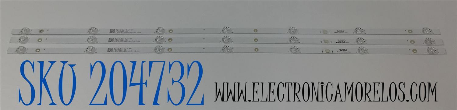 KIT DE LEDS PARA TV ONN ORIGINAL 3 PIEZAS / NUMERO DE PARTE MS-L4363 V1 / LB-C420-G6F-D-7-12-X1 / M322112163 / 2306LA021 / PANEL C420Y20-5C / MODELOS 100068372 42" / RTR4261-6A        
