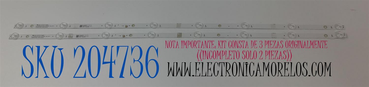 KIT DE LEDS PARA TV SANSUI ORIGINAL / INCOMPLETO SOLO 2 PIEZAS / NUMERO DE PARTE JL.D39042330-006AS-M / JL.D39042330-006AS-M_V01 / 3080539Z10DTZ003 / DISPLAY V400HJ6-PE1 REV.C3 / PANEL CX400DLEDM / MODELO S40P28FN  / KIT CONSTA ORIGINALMENTE DE 3 PIEZAS