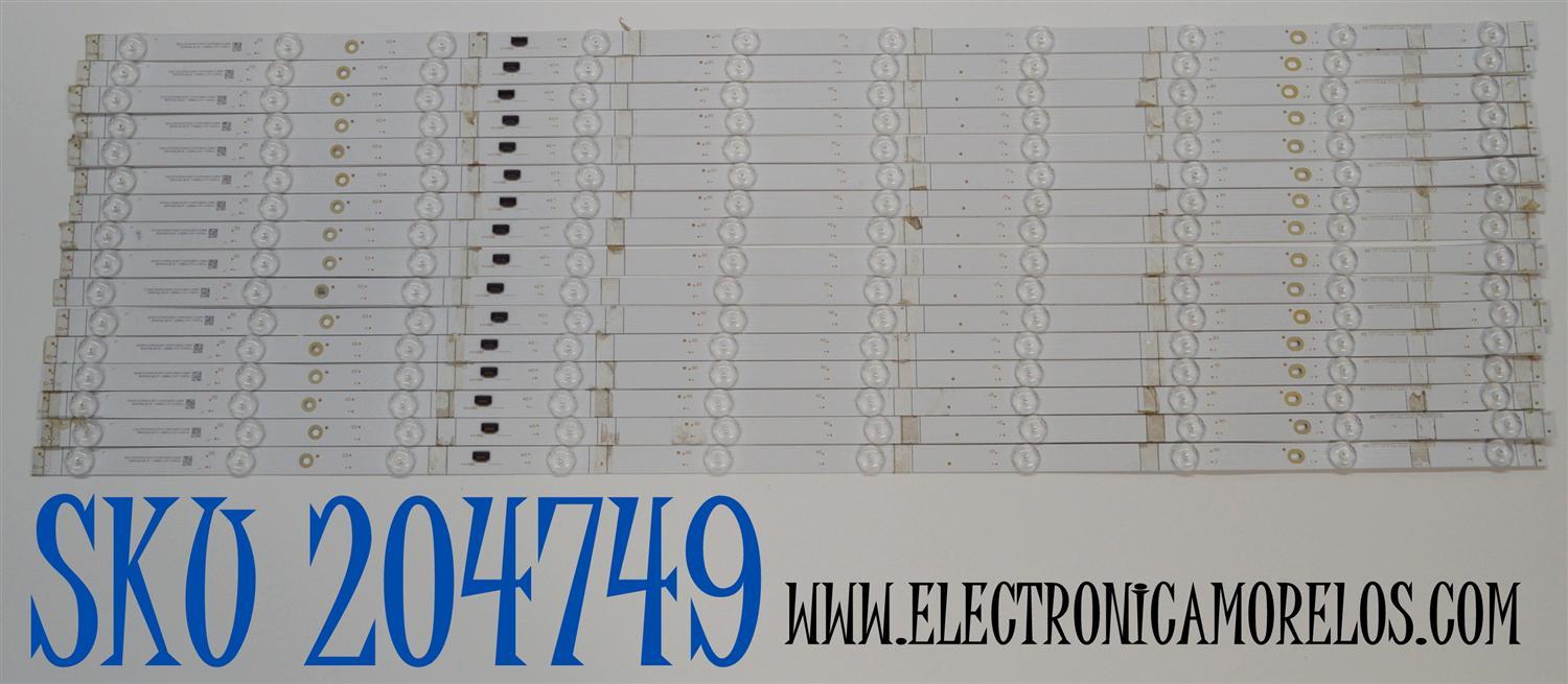 KIT DE LEDS ORIGINAL PARA TV VIZIO 16 PIEZAS / NUMERO DE PARTE 261501019332 / 40-M75QX-SMC-OD22-16X10-842.5X15-2S5P-0.8-230315 / 70401-01735BX / SVB750AH6 / 830XXD5C2401150006D0 / PANEL BOEI750WQ1 / DISPLAY HV750QUB-E92 REV 2.0 / MODELO VQP75C-84 LBSFS2HA