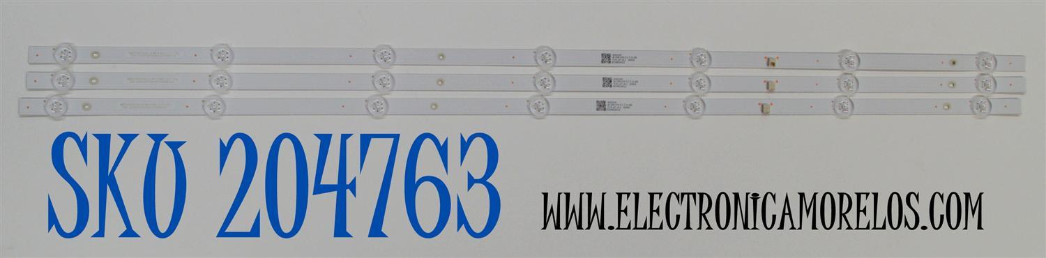 KIT DE LEDS ORIGINAL PARA TV PHILIPS 3 PIEZAS / NUMERO DE PARTE CRH-ZG40G5SP3030070312KREV1.4 / 40G5SP / LB-C400-G7N-F-C-12-X91 / Y174-L07-JA-2 / 263425 / B230810A1Z / PANEL C400Y21-G5 / DISPLAY V400HJ9-PE1 REV.C4 / MODELO 40PFL6533 / 40PFL6533/F7