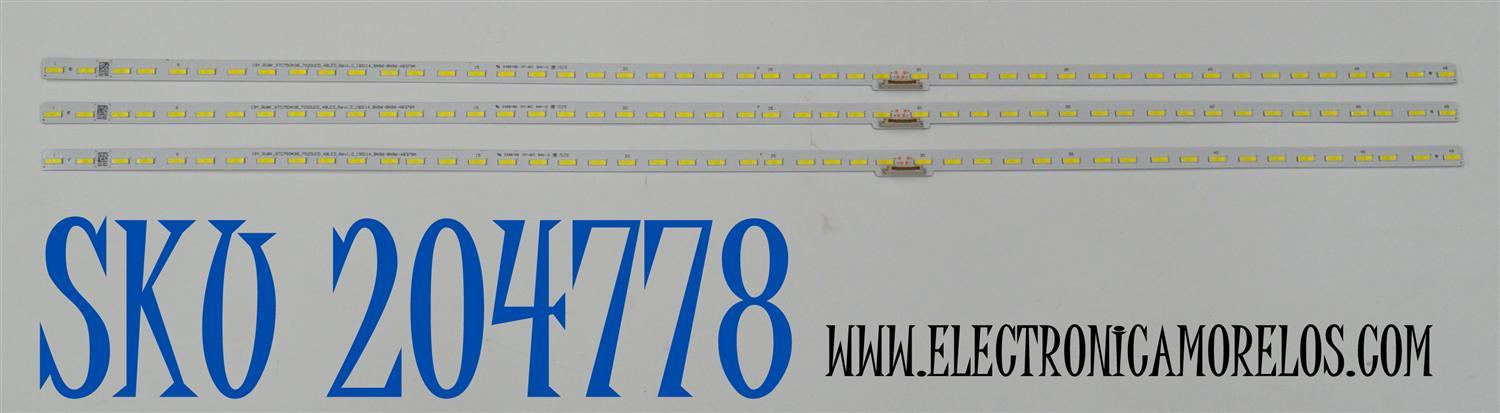 KIT DE LEDS ORIGINAL PARA TV SAMSUNG 3 PIEZAS / NUMERO DE PARTE BN96-48379A / 19Y_RU8K_STC750A38_7020UCD_48LED_REV1.0_190114_BN96_BN96-48379A / 48379A / MODELO LH75QBRE / LH75QBRN / LH75QMRA / LH75QMRE / LH75WMAW / UN75RU8000 / UN75RU9000 / UN75RU800