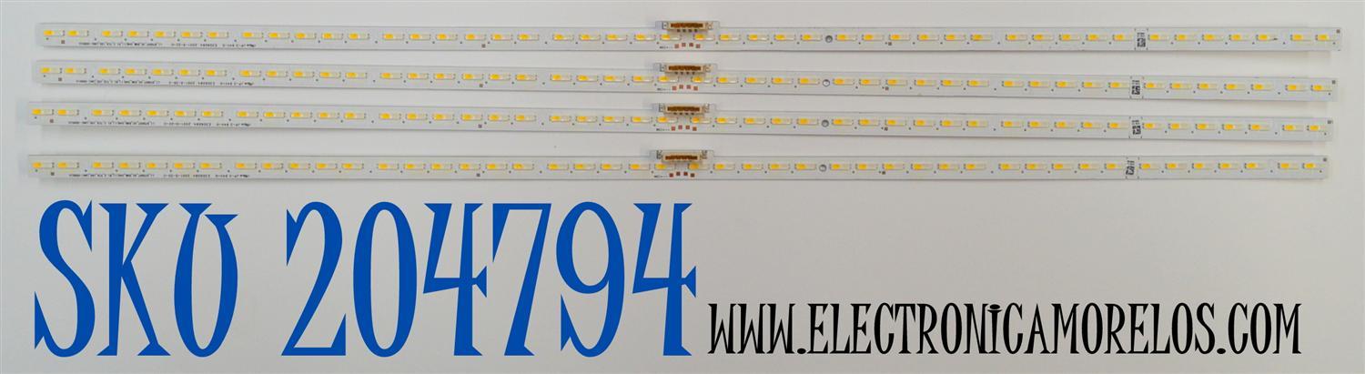KIT DE LEDS ORIGINAL PARA TV SAMSUNG 4 PIEZAS / NUMERO DE PARTE BN96-50387A / L1_Q7060T_H2_DUM_S46(1)_R1.3_TC9_100_LM41-00861A / 50387A / LM41-00861A / E306084 / 2001-5-22-C / PANEL CY-RT082HGLV1H / MODELO QN82Q6DTAFXZA / QN82Q70TAFXZA