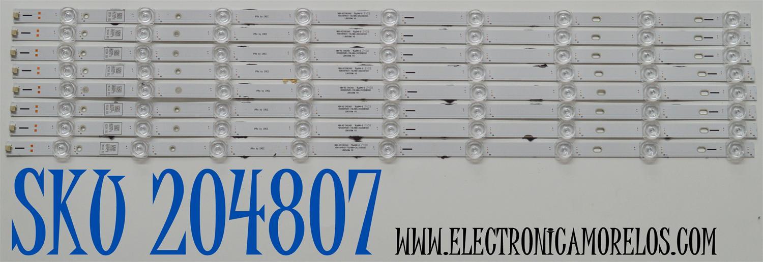 KIT DE LEDS ORIGINAL PARA TV HISENSE 8 PIEZAS / NUMERO DE PARTE LB6509M / LB6509M V0 / HD650H1U51-T0LHB6/2023081501 / HBH-H2 / 1318345 / HE240403 / 9D34 B1 / PANEL HD650H1U74-T0L7B6 / DISPLAY HV650QUB-E75 REV.2.0 / MODELO 65QD7N / 65QD65NF