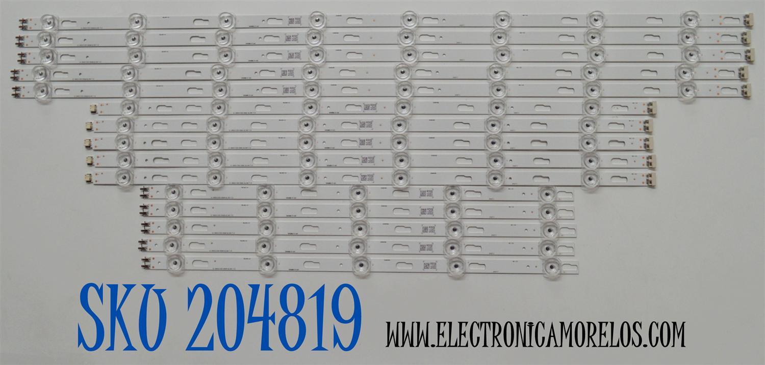 KIT DE LEDS ORIGINAL PARA TV SAMSUNG 15 PIEZAS / NUMERO DE PARTE BN96-58297A / BN96-58298A / BN96-58299A / JL.D850J1330-408AR-M_V09 7.0 / JL.D850J1330-408AL-M 58299A / 58298A / 58297A / PANEL CY-BD085HGCV2H / DISPLAY PT850GT01-1 / MODELO UN85DU7200BXZA