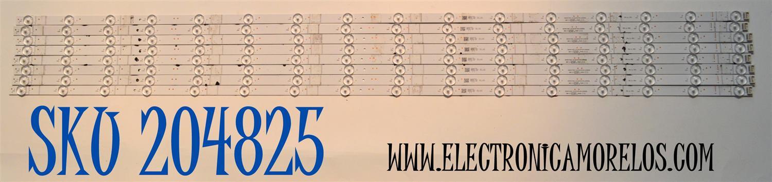 KIT DE LEDS ORIGINAL PARA TV HISENSE 8 PIEZAS / NUMERO DE PARTE LB5800N / HD580Y3U92-L8 / 2022041301 / LB5800N / HBH-L2 / 1281078 / HE58 C8V / ELUG / PANEL HD580Y3U92-L8 / DISPLAY CV580U1-T01 REV:02 / MODELO 58U6HF