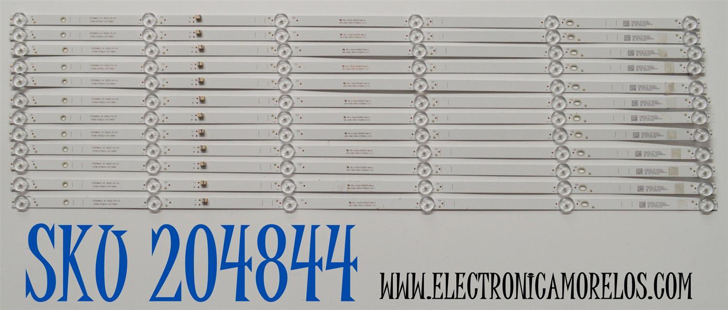 KIT DE LEDS ORIGINAL PARA TV JVC / 12 PIEZAS / NUMERO DE PARTE 4708-K75DJ1-A1113N01 / K750WDJ1 A1 / XRJ1060 / HNSL4708RA0 / 111206-75J11084 / K750WDJ1 / 249464 / JF-240918-3195E532 / PANEL K750WDJ1 / DISPLAY HV750QUB-F91 / MODELO SI75URF / ONR75J1U-MX