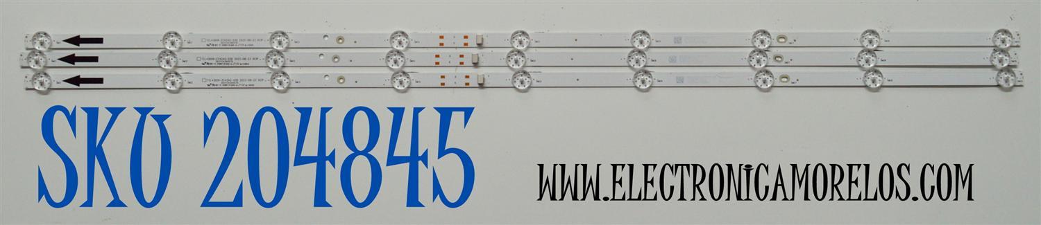 KIT DE LEDS ORIGINAL PARA TV PHILIPS 3 PIEZAS / NUMERO DE PARTE 303TC430057D / TCL43D09-ZC42AG-03D / 2300023185 / 3.0-3.1 / 4L-ZX043T-ZC014X / 240905AD03 / TC430M63 / PANEL LVU430CSDX E0358 / DISPLAY V430DJ2-Q01 / MODELO 43PUL7652/F7
