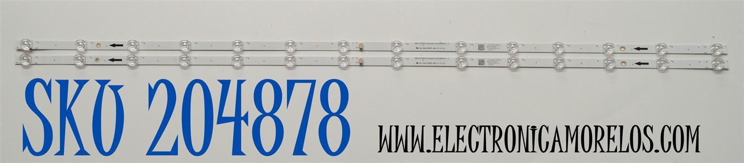 KIT DE LEDS ORIGINAL PARA TV KALLEY 2 PIEZAS / NUMERO DE PARTE CRH-AT50D3100303014023BHREV1.2 / 4L-ZX050T-XR004X / M13Y150JB5 / PANEL LVU500CHDX E0548 / DISPLAY CV500U2-L03 REV:01 / MODELO K-GTV50UHDQV2