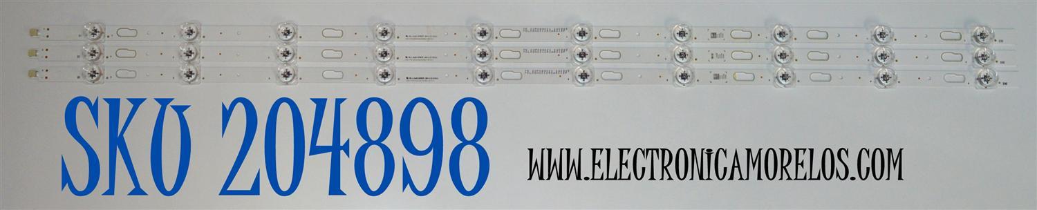 KIT DE LEDS ORIGINAL PARA TV SAMSUNG 3 PIEZAS / NUMERO DE PARTE BN96-2433A / CRH-P43S6303003101B2-REV3.1 / 2433A / 74143X / 75.2XP06G001 / 70L03H20125CA6313P / PANEL CY-BA043HGCR1V / DISPLAY PT430GT01-8 VER.1.1 / MODELO UN43U8000FBXZA DB01