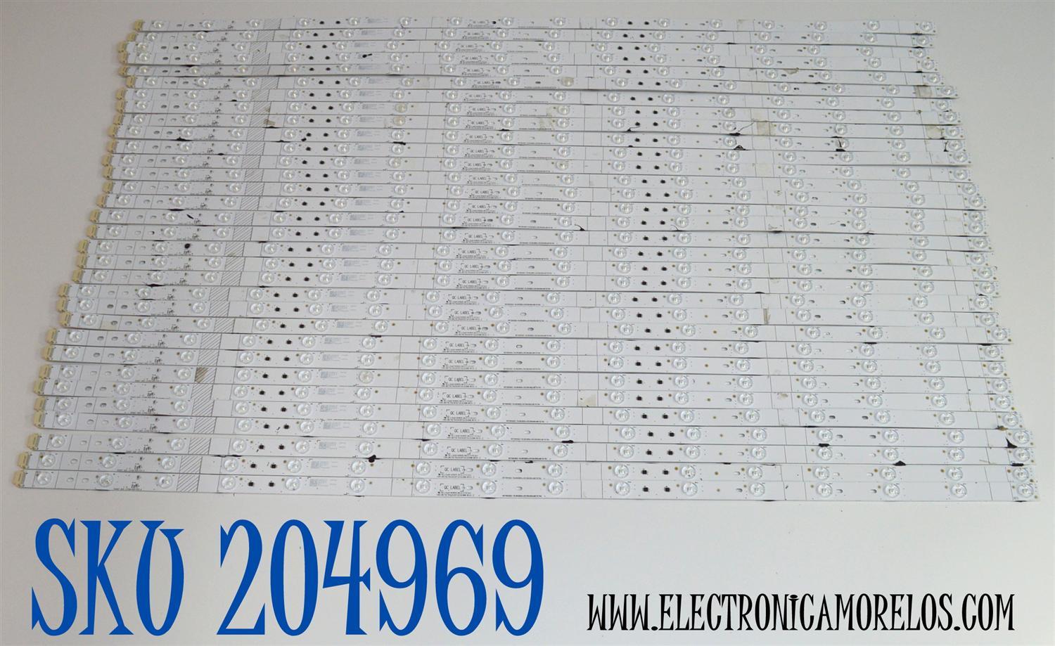KIT DE LEDS ORIGINAL PARA TV HISENSE 32 PIEZAS / NUMERO DE PARTE BK75E7KA / CRH-BK75E7KA3030T321636W-REV1.2 / HD750H3U62-TALDKCM2B1 / 2023063002 / RSAG7.820.13706/ROH VER.A / 24087X / 27904200 / PANEL HD750H3U73-T0LN / DISPLAY HV750QUB-E94 / MODELO 75U75N - Imagen 1