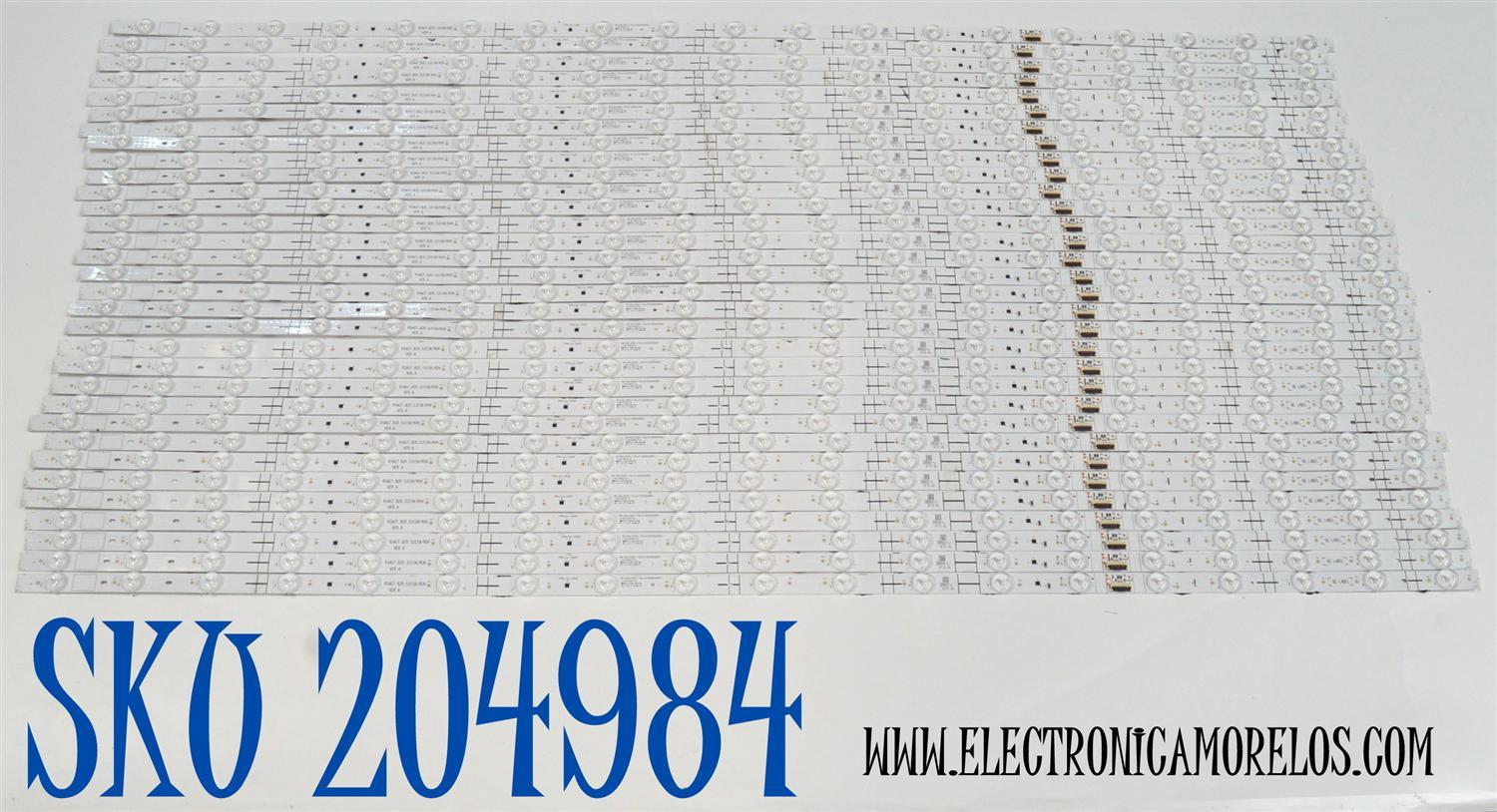 KIT DE LEDS ORIGINAL PARA TV HISENSE 32 PIEZAS / NUMERO DE PARTE LB10003.0 / HD100J3U61-TAL4 / 2025020601 / RSAG7.820.53158/ROH VER.A / 422660 / HE250318 / PANEL HD100J3U61-TBL4 / DISPLAY PTA00GT03-1 VER.1.0 / MODELO 100U65QFC