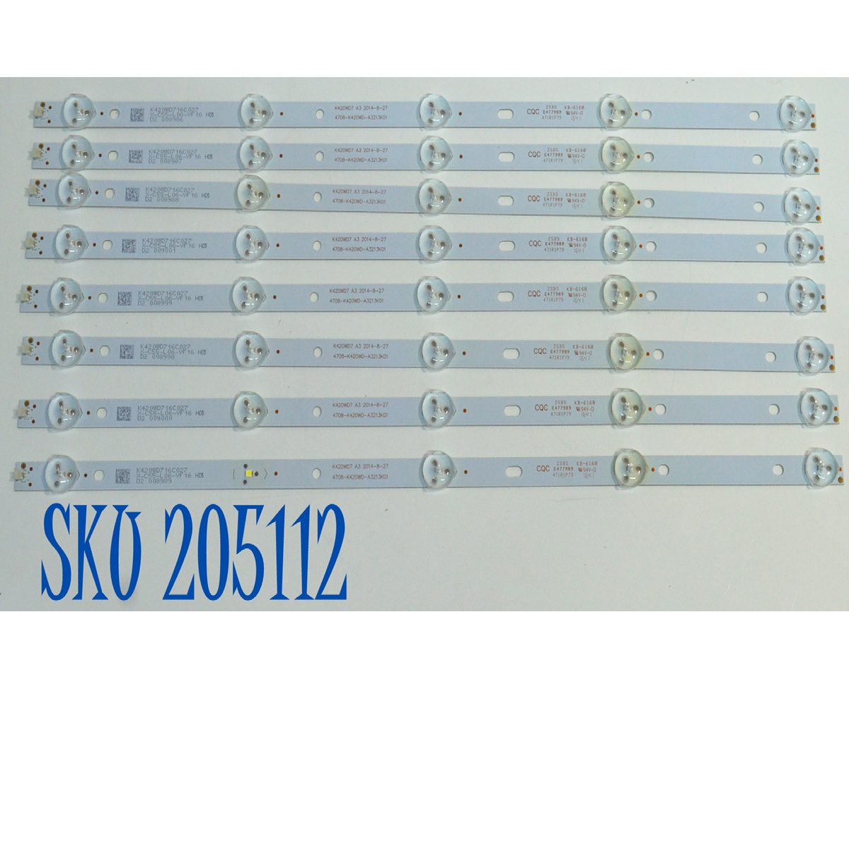 KIT DE LEDS ORIGINAL PARA TV DAEWOO 8 PIEZAS / NUMERO DE PARTE 4708-K420WD-A3213K01 / K420WD7 A3 / 471R1P79 / K420WD716C027 / X-C55-L06-YF16 / PANEL LC430DUY-SHA1 / DISPLAY LC430DUY (SH)(A1) / MODELO L43R6300KN