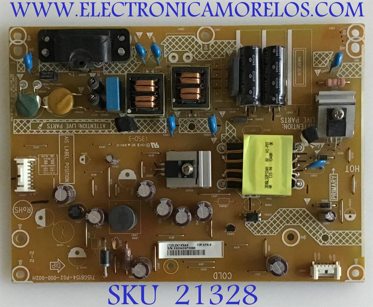 FUENTE DE PODER SHARP / PLTVDL241XXA9 / 715G6154-P02-000-002H / DL241XXA9 / PANEL TPT315B5-HVN01 / MODELO LC-32LB150U
