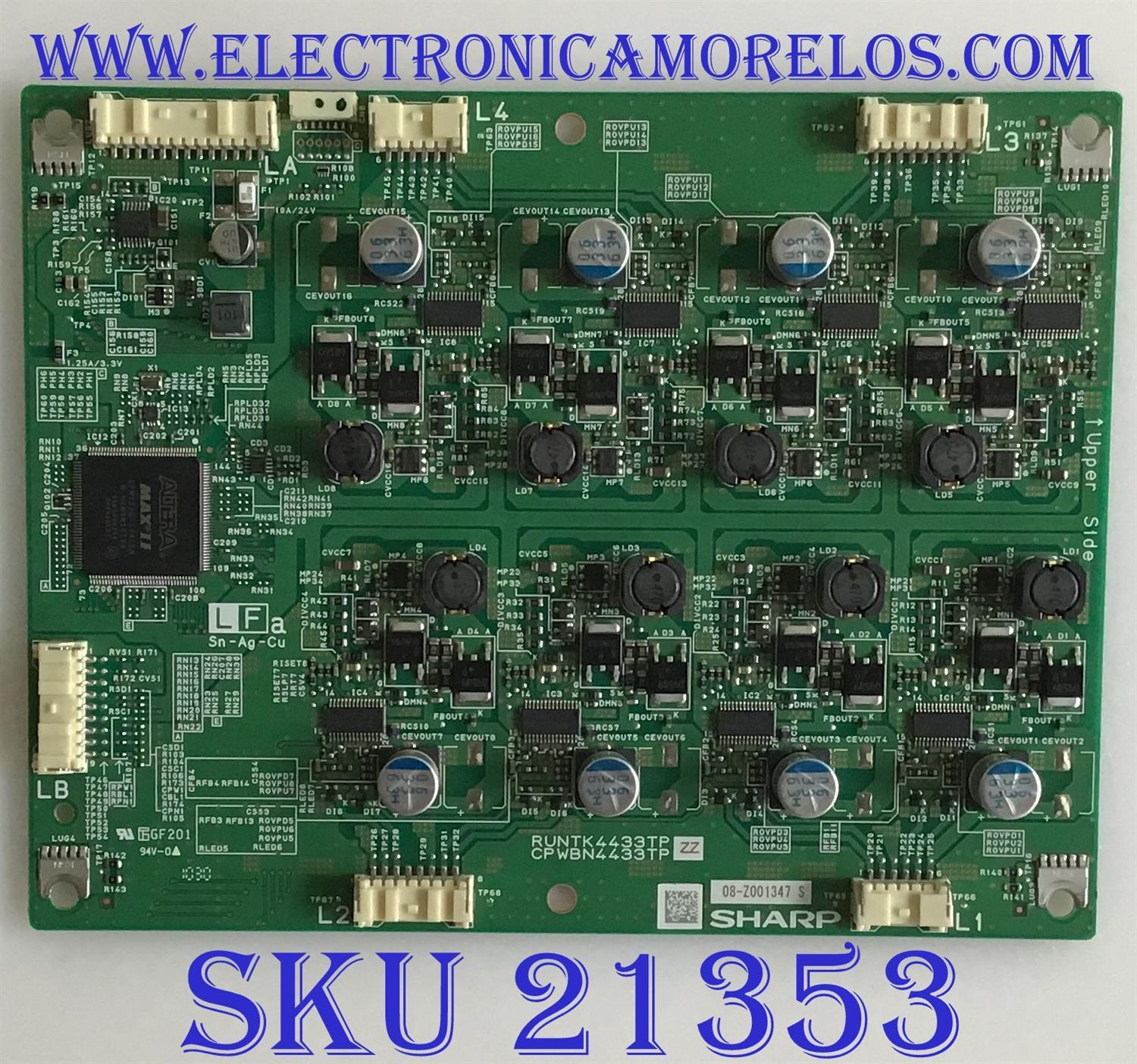LED DIRIVER / RUNTK4433TPZZ / 08-Z001347 / RUNTK4433TP / CPWBN4433TP/ MODELOS LC-60LE920UN 