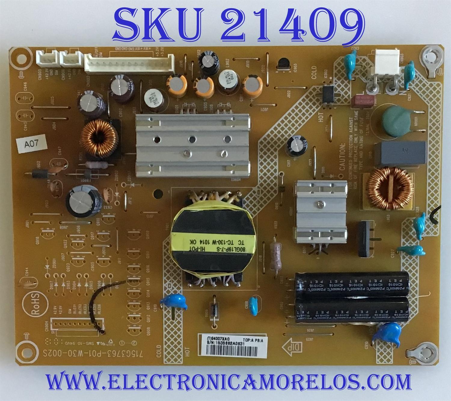 FUENTE DE PODER VIZIO / PWTV94007XAG / 715G3763-P01-W30-002S / (T)94007XAG / PANEL TPM215HW01 REV:V7A1 / MODELO M220VA LTLAGEBL