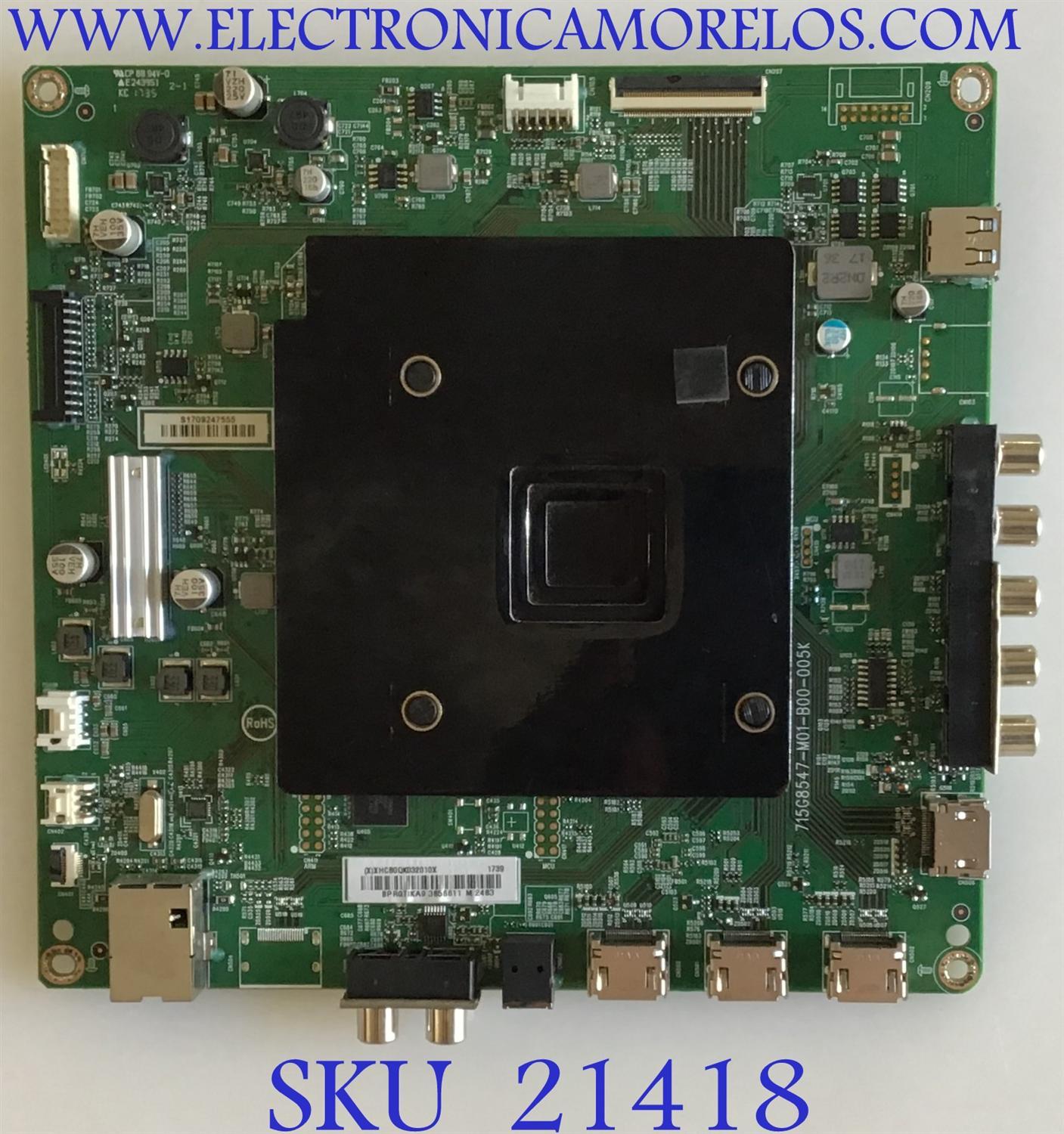 MAIN VIZIO / 756TXHCB0QK0320 / 715G8547-M01-B00-005K / XHCB0QK032 / PANEL TPT550US-FN11.S / MODELO E55-E1 LTMEVIQT