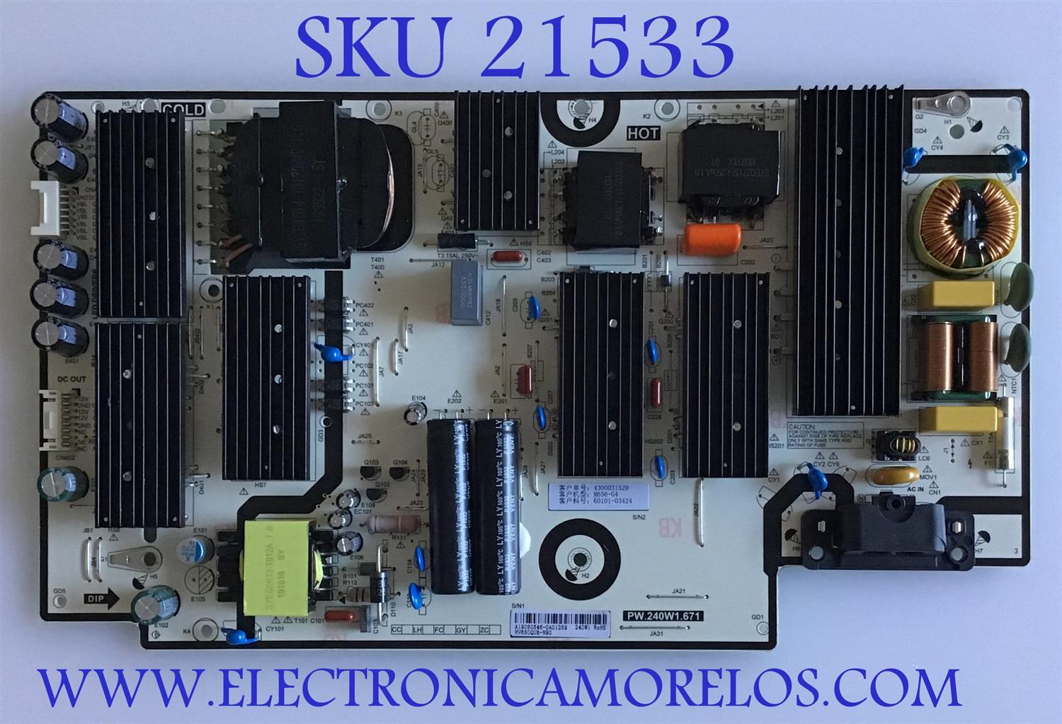 FUENTE DE PODER VIZIO / 60101-03424 / PW.240W1.671 / 4300031529 / HV650QUB-N90 / PANEL BOEI650WQ1_H / MODELO M656-G4 LBNFQOAV