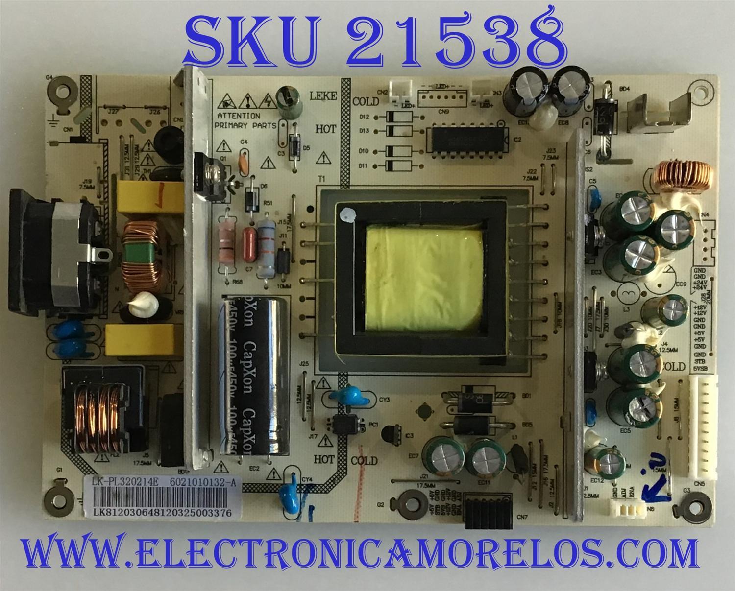 FUENTE DE PODER SCEPTRE / LK-PL320214E / CQC04001011196 / 6021010132-A / PANEL HV320WX2-201 / MODELO E325BV-HD